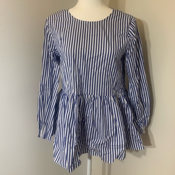 NWT Pomander Place from Tuckernuck blue and white striped peplum blouse SX - Picture 6 of 8